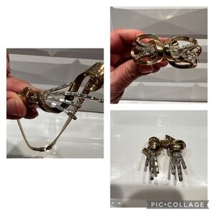 Signed TRIFARI‎ Vintage Gold Baguette Rhinestone Necklace, Bracelet, Earrings